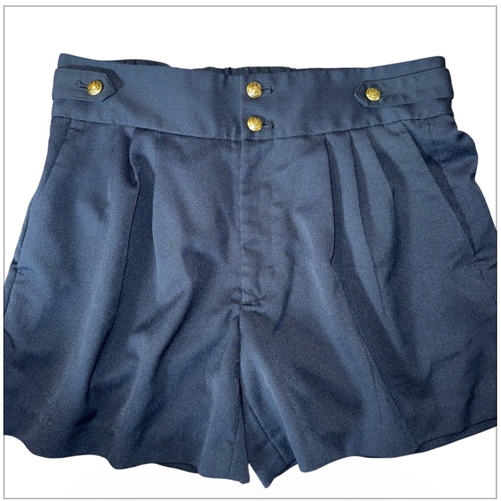Banana Republic Sailor Shorts Navy Blue Gold Button High Rise Pleated Womens Sz6